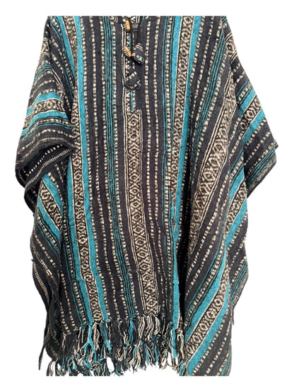 Handmade Gheri Cotton Boho Poncho | Hooded Festival Wear