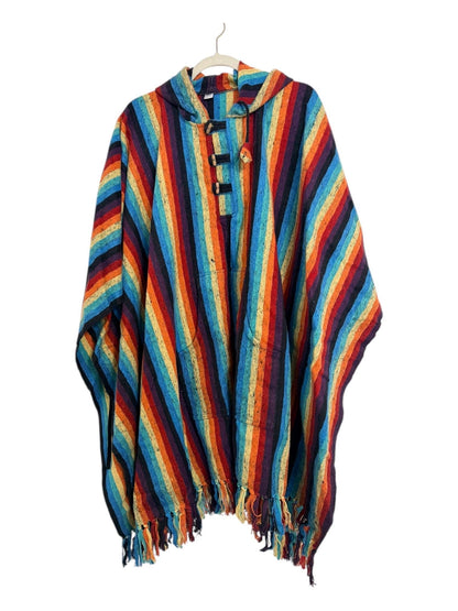 Handmade Gheri Cotton Boho Poncho | Hooded Festival Wear