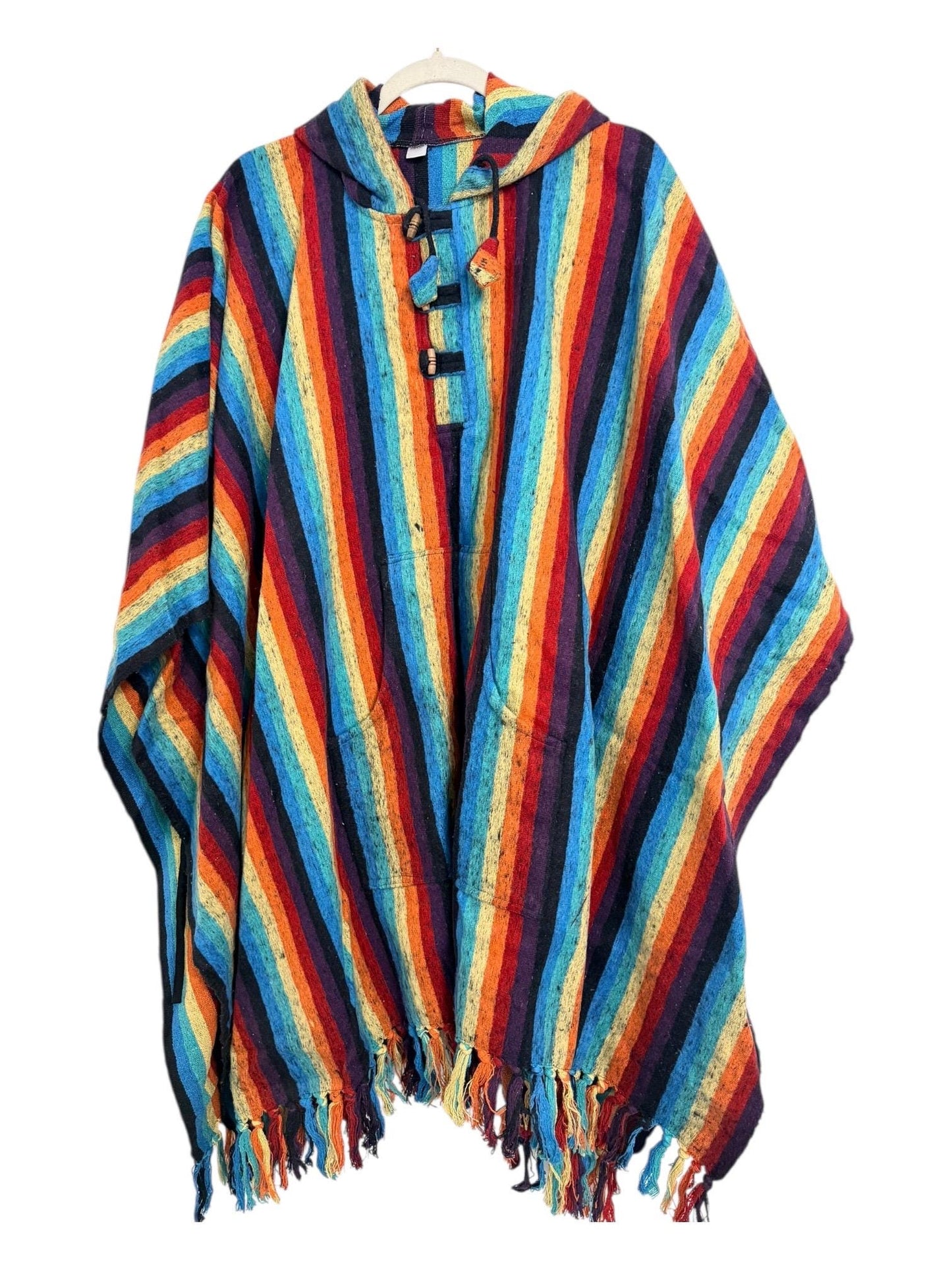 Handmade Gheri Cotton Boho Poncho | Hooded Festival Wear