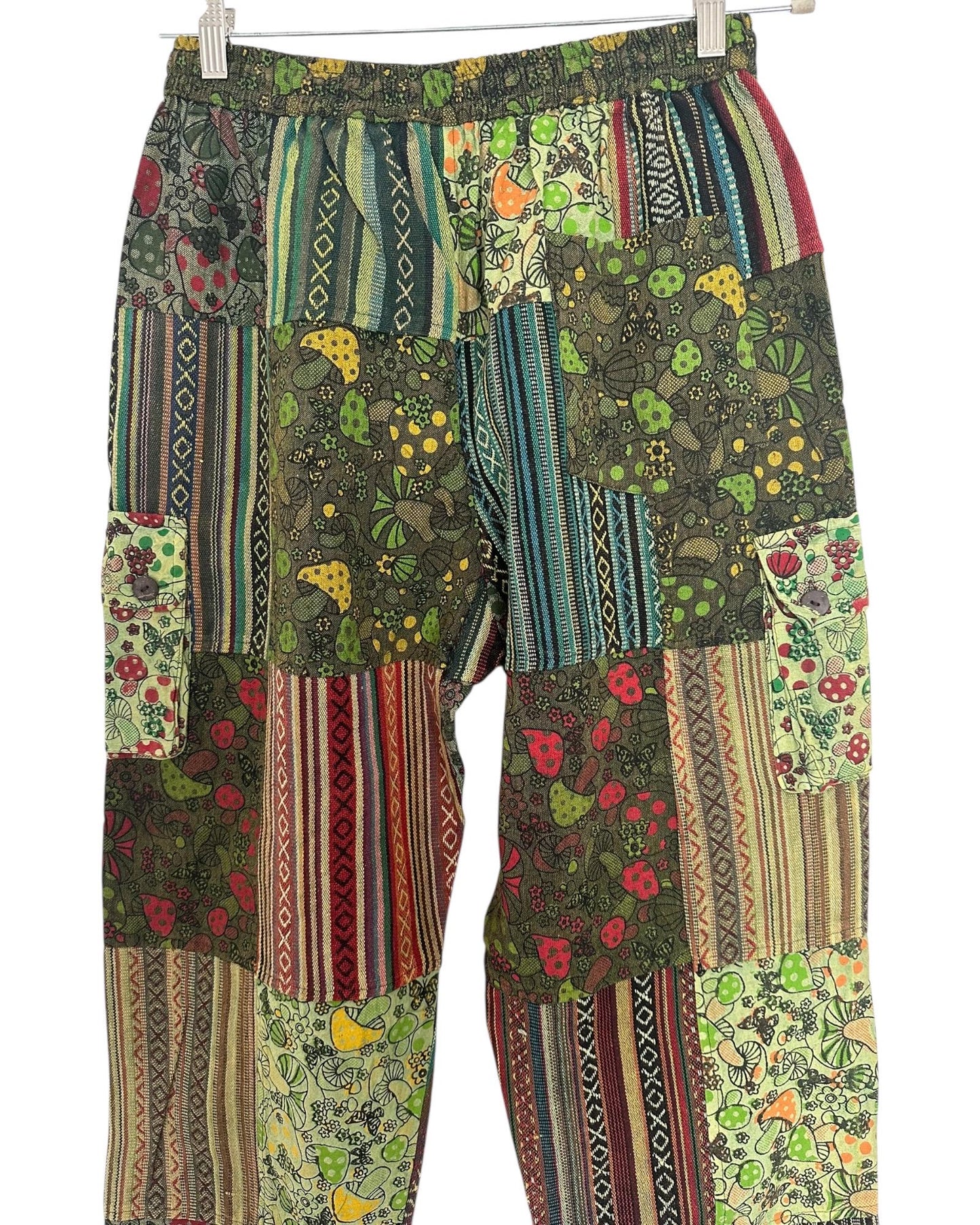 Handmade Patchwork Cotton Cargo Pants | Boho Hippie Festival Trousers