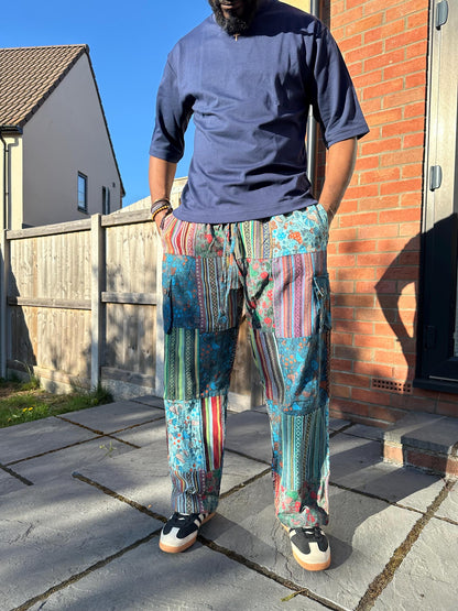Handmade Patchwork Cotton Cargo Pants | Boho Hippie Festival Trousers