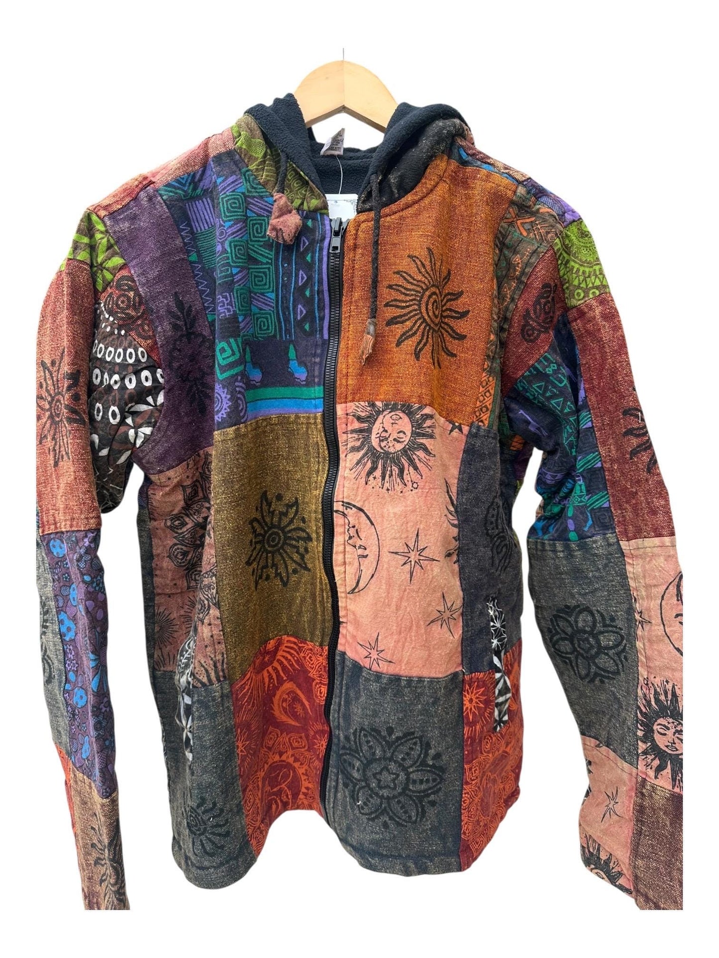 Patchwork Boho Zip Hoodie | Handmade Nepal Cotton Jacket | Unisex Hippie Hoodie | Festival Jacket | Bohemian Clothing