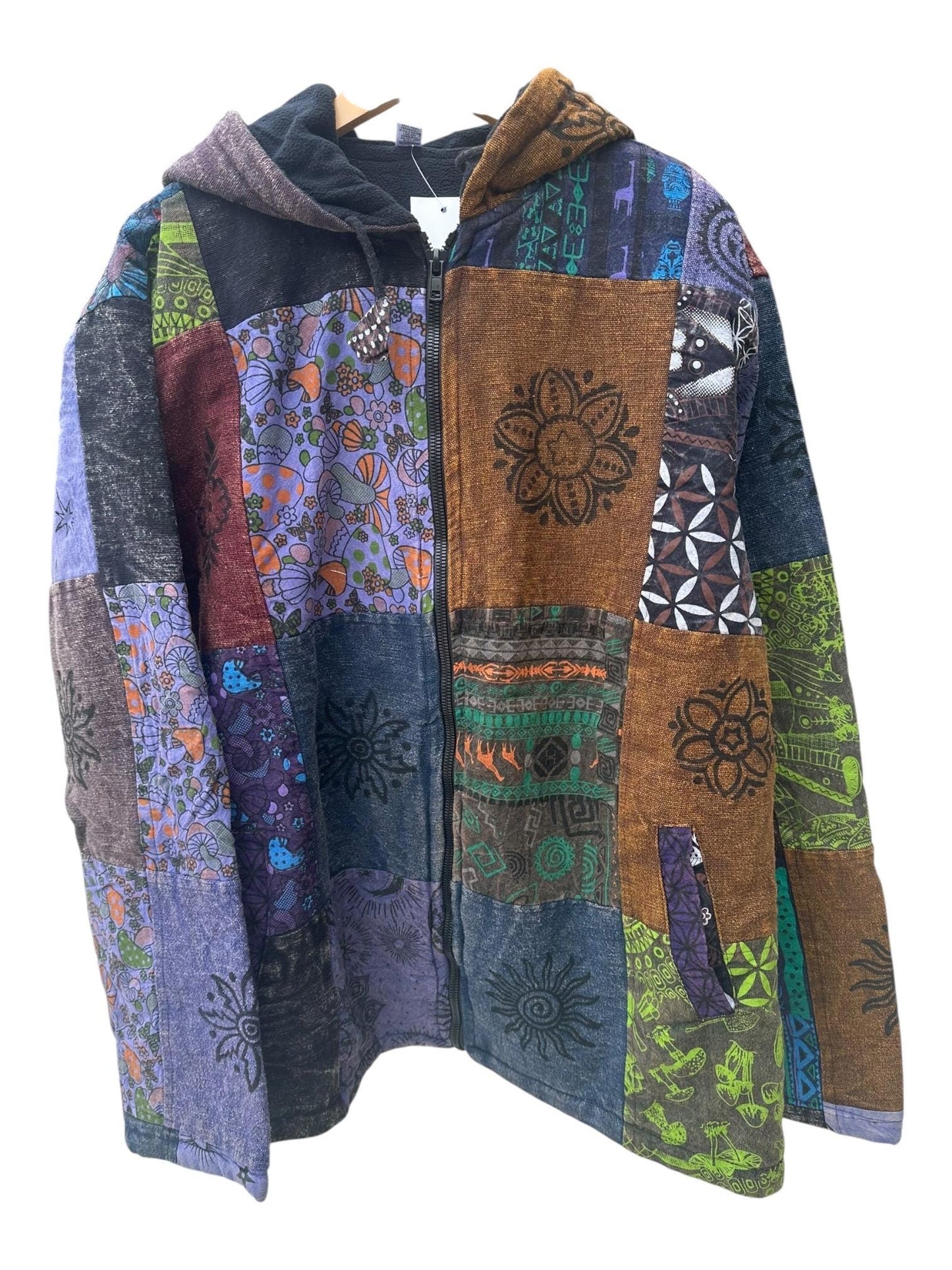 Patchwork Boho Zip Hoodie | Handmade Nepal Cotton Jacket | Unisex Hippie Hoodie | Festival Jacket | Bohemian Clothing