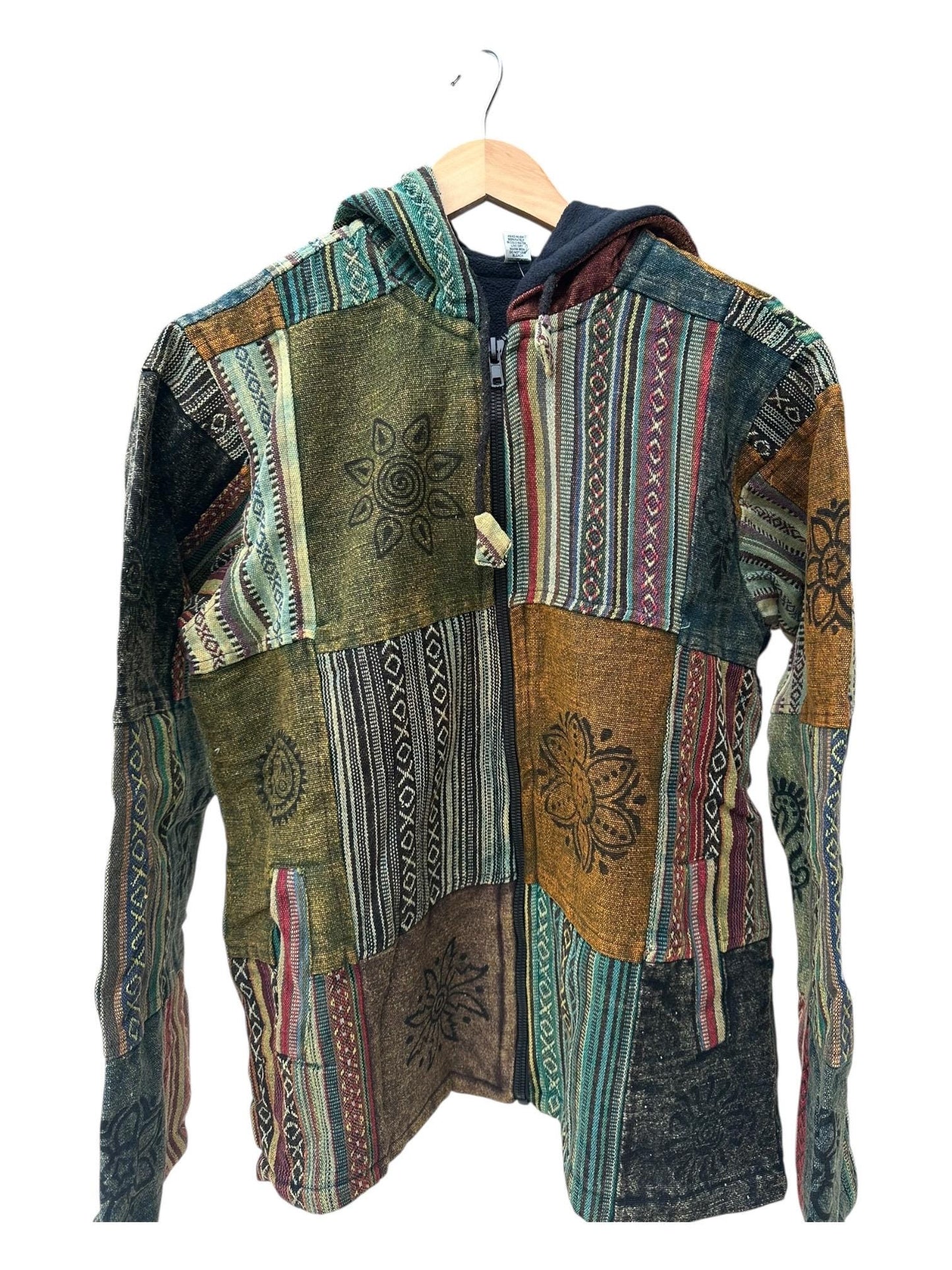 Patchwork Boho Zip Hoodie | Handmade Nepal Cotton Jacket | Unisex Hippie Hoodie | Festival Jacket | Bohemian Clothing