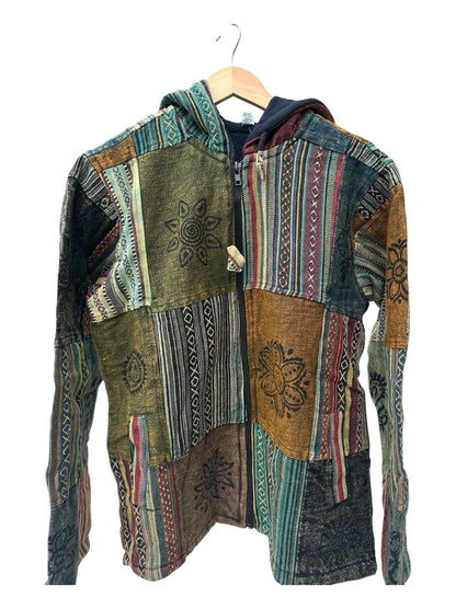 Patchwork Boho Zip Hoodie | Handmade Nepal Cotton Jacket | Unisex Hippie Hoodie | Festival Jacket | Bohemian Clothing