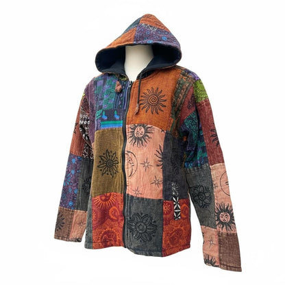 Patchwork Boho Zip Hoodie | Handmade Nepal Cotton Jacket | Unisex Hippie Hoodie | Festival Jacket | Bohemian Clothing