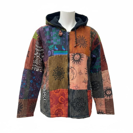 Patchwork Boho Zip Hoodie | Handmade Nepal Cotton Jacket | Unisex Hippie Hoodie | Festival Jacket | Bohemian Clothing