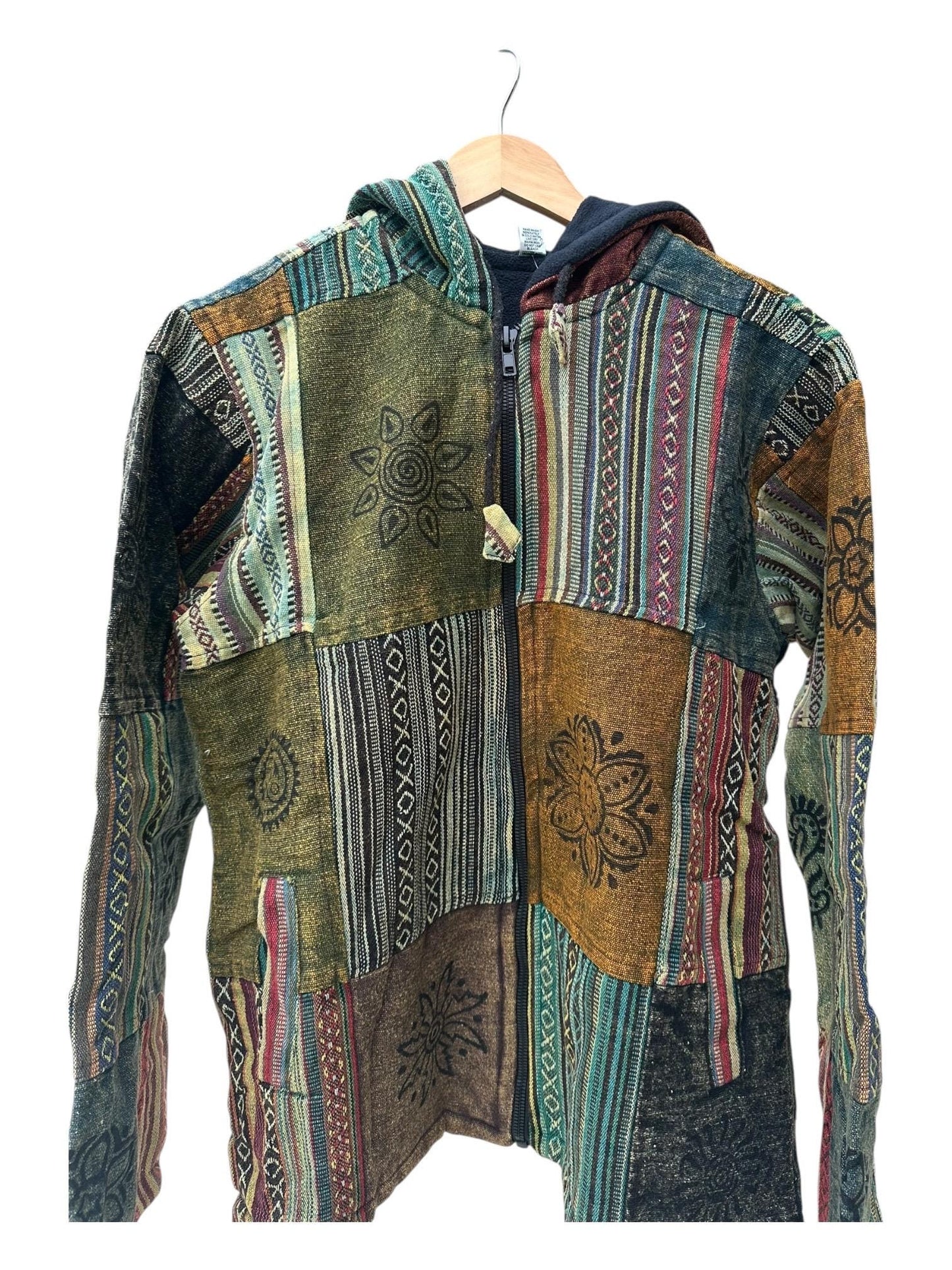 Patchwork Boho Zip Hoodie | Handmade Nepal Cotton Jacket | Unisex Hippie Hoodie | Festival Jacket | Bohemian Clothing