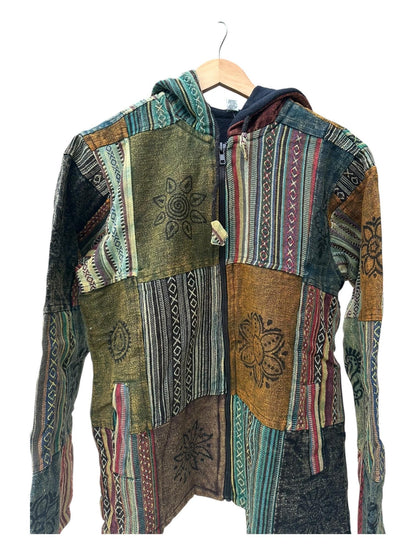 Patchwork Boho Zip Hoodie | Handmade Nepal Cotton Jacket | Unisex Hippie Hoodie | Festival Jacket | Bohemian Clothing