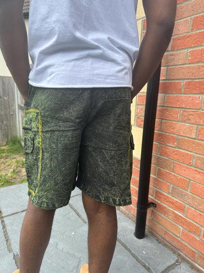 Boho Mushroom Shorts | Handmade Nepal Organic Cotton Shorts | Unisex Festival Shorts | Hippie Cargo Shorts | Psychedelic Clothing