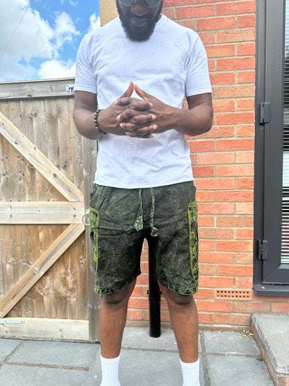 Boho Mushroom Shorts | Handmade Nepal Organic Cotton Shorts | Unisex Festival Shorts | Hippie Cargo Shorts | Psychedelic Clothing