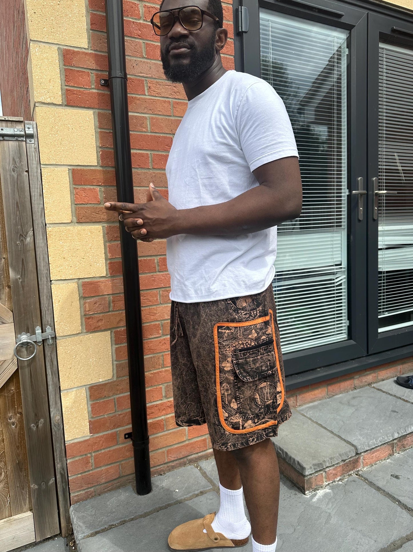 Boho Mushroom Shorts | Handmade Nepal Organic Cotton Shorts | Unisex Festival Shorts | Hippie Cargo Shorts | Psychedelic Clothing