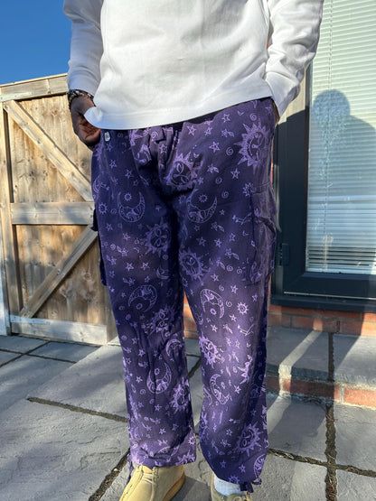 Boho Celestial Trousers | Handmade Nepal Organic Cotton Pants | Unisex Festival Trousers | Sun Moon Star Pants | Hippie Clothing