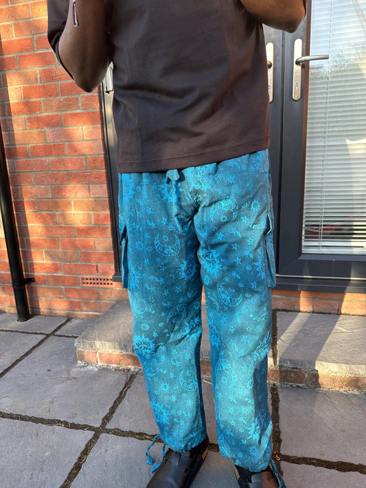 Boho Celestial Trousers | Handmade Nepal Organic Cotton Pants | Unisex Festival Trousers | Sun Moon Star Pants | Hippie Clothing