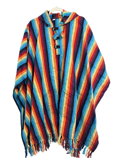 Handmade Gheri Cotton Boho Poncho | Hooded Festival Wear