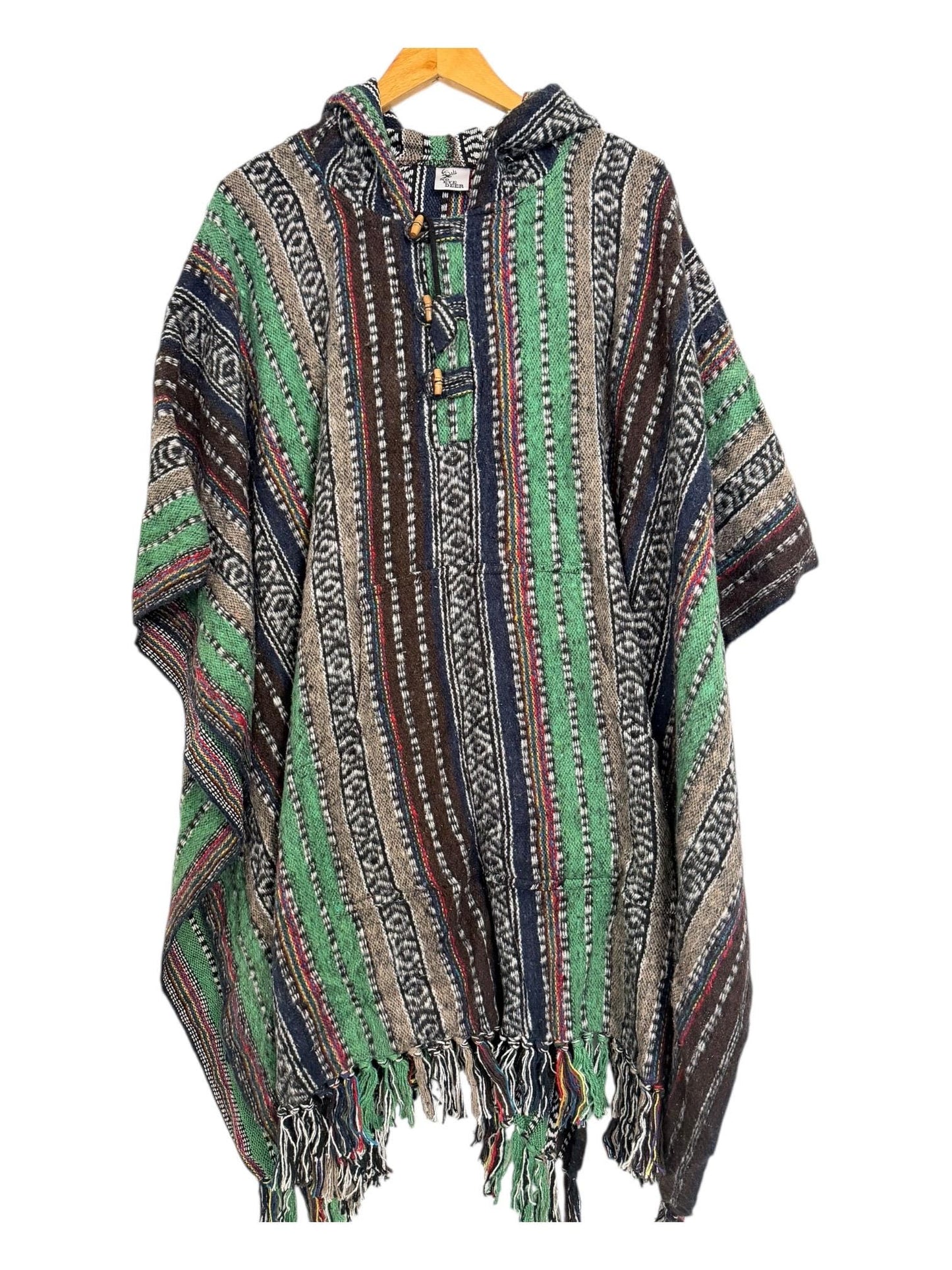 Handmade Gheri Cotton Boho Poncho | Hooded Festival Wear