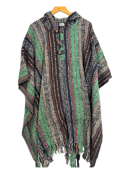 Handmade Gheri Cotton Boho Poncho | Hooded Festival Wear