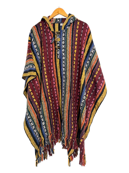 Handmade Gheri Cotton Boho Poncho | Hooded Festival Wear