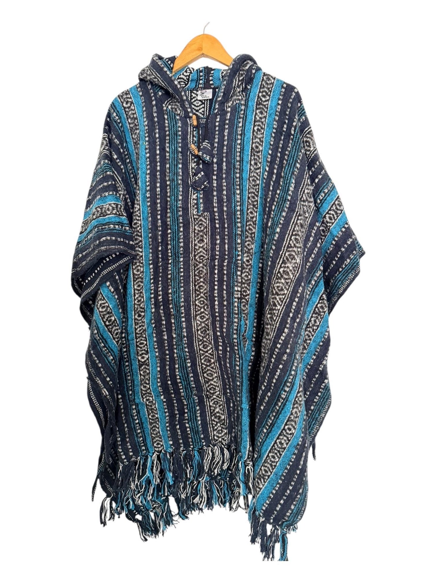 Handmade Gheri Cotton Boho Poncho | Hooded Festival Wear