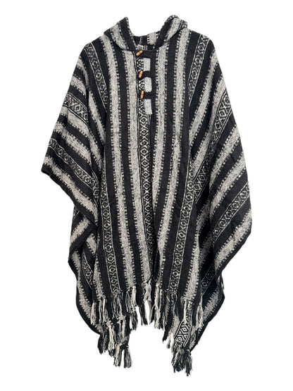 Handmade Gheri Cotton Boho Poncho | Hooded Festival Wear
