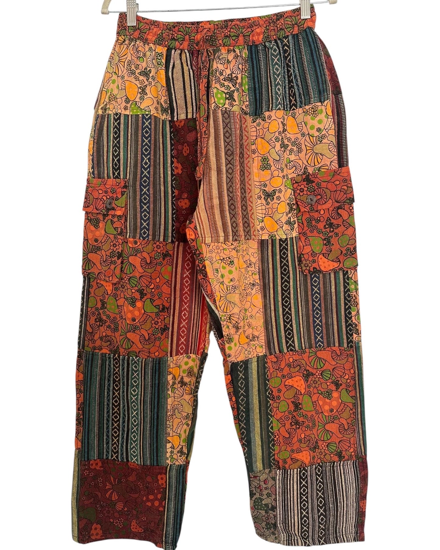 Handmade Patchwork Cotton Cargo Pants | Boho Hippie Festival Trousers