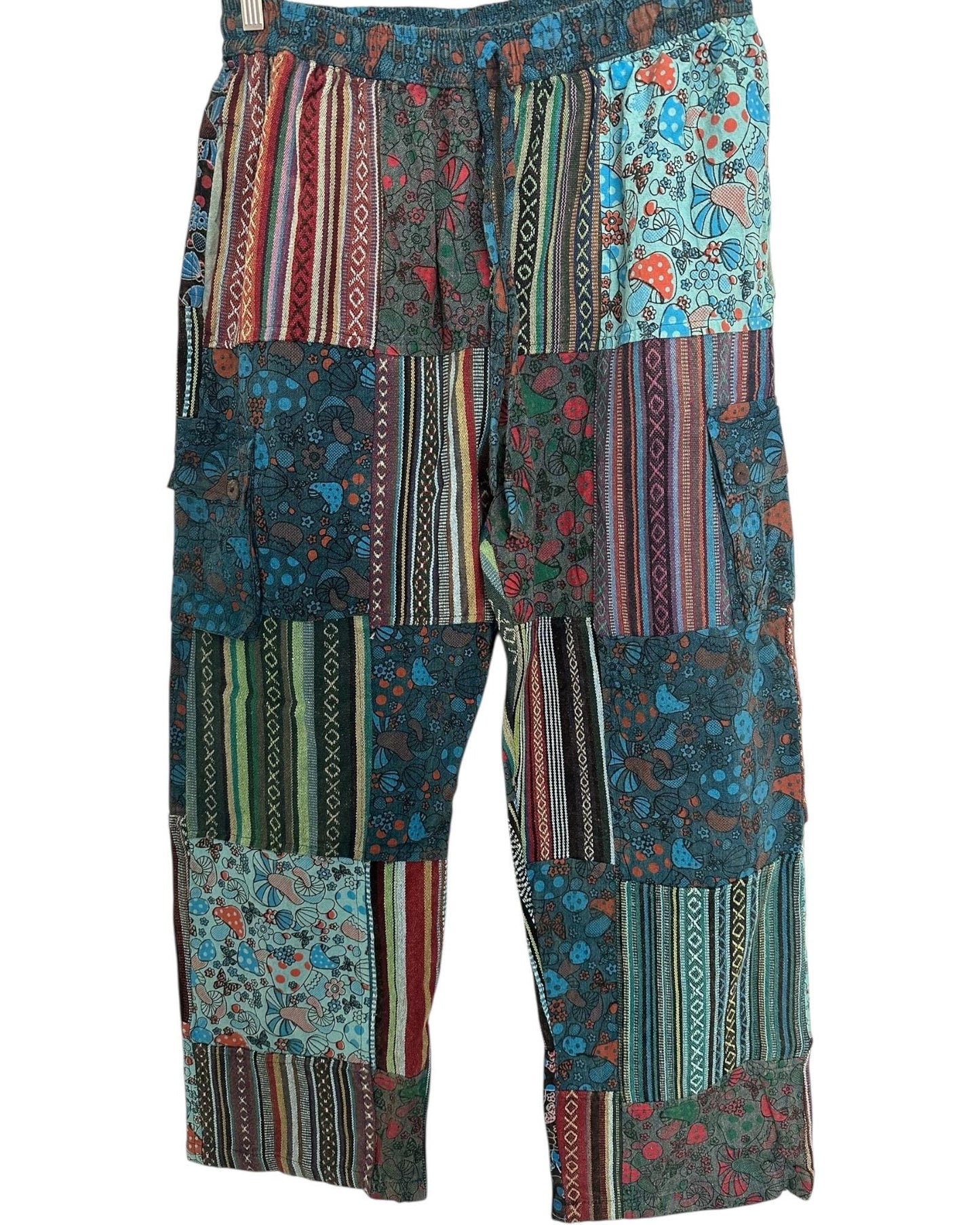 Handmade Patchwork Cotton Cargo Pants | Boho Hippie Festival Trousers