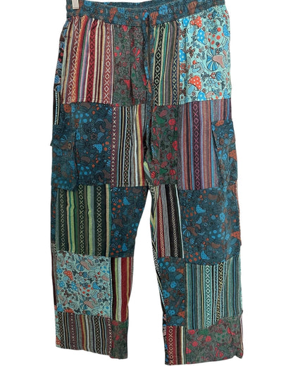 Handmade Patchwork Cotton Cargo Pants | Boho Hippie Festival Trousers