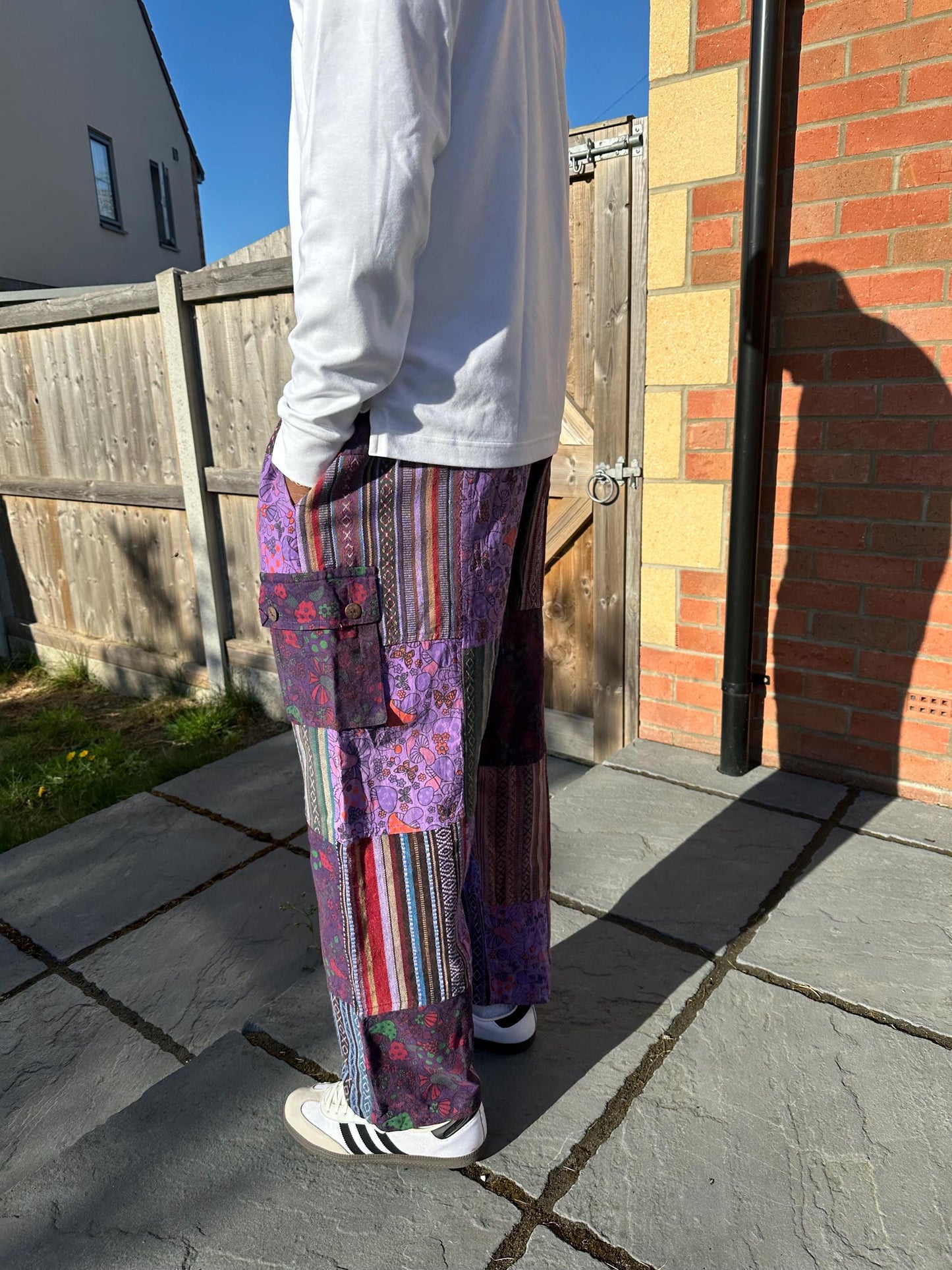 Handmade Patchwork Cotton Cargo Pants | Boho Hippie Festival Trousers