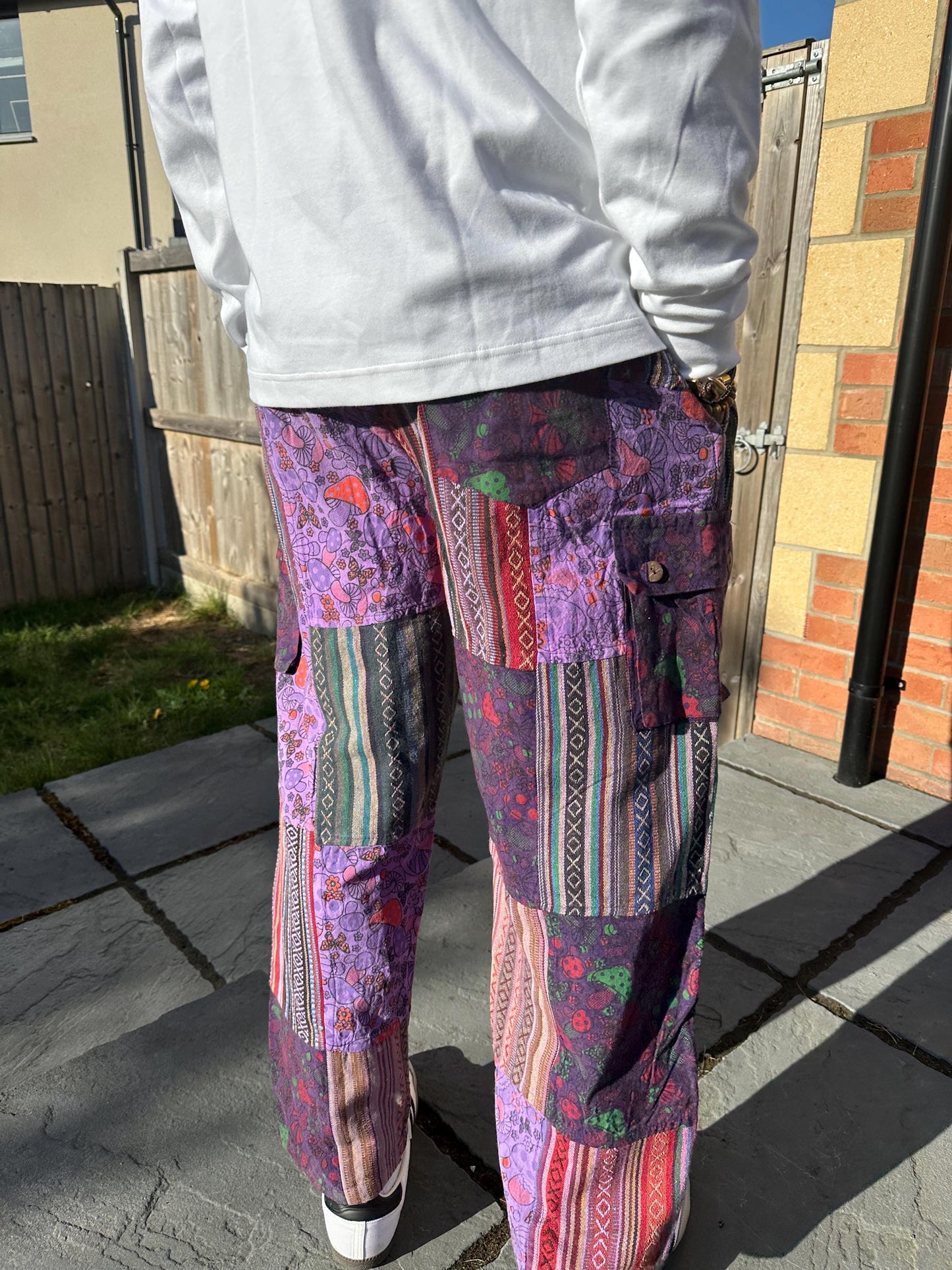 Handmade Patchwork Cotton Cargo Pants | Boho Hippie Festival Trousers
