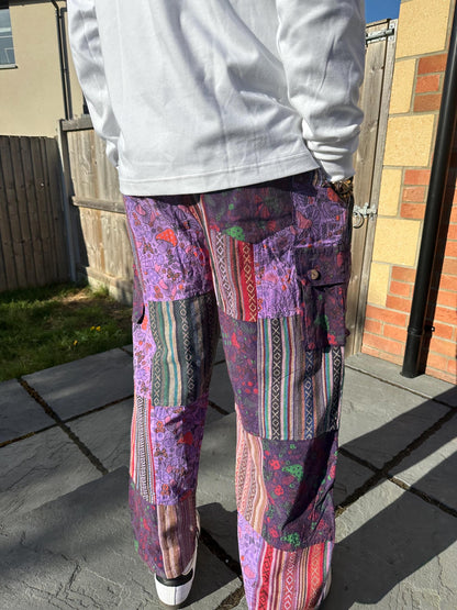 Handmade Patchwork Cotton Cargo Pants | Boho Hippie Festival Trousers