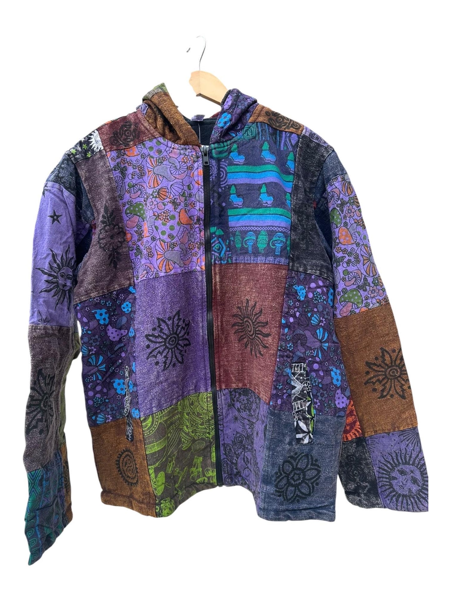 Patchwork Boho Zip Hoodie | Handmade Nepal Cotton Jacket | Unisex Hippie Hoodie | Festival Jacket | Bohemian Clothing