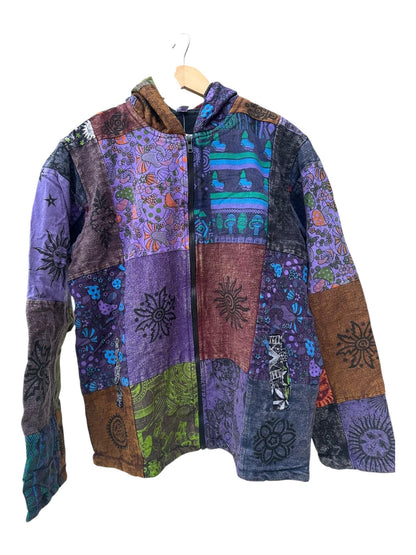 Patchwork Boho Zip Hoodie | Handmade Nepal Cotton Jacket | Unisex Hippie Hoodie | Festival Jacket | Bohemian Clothing