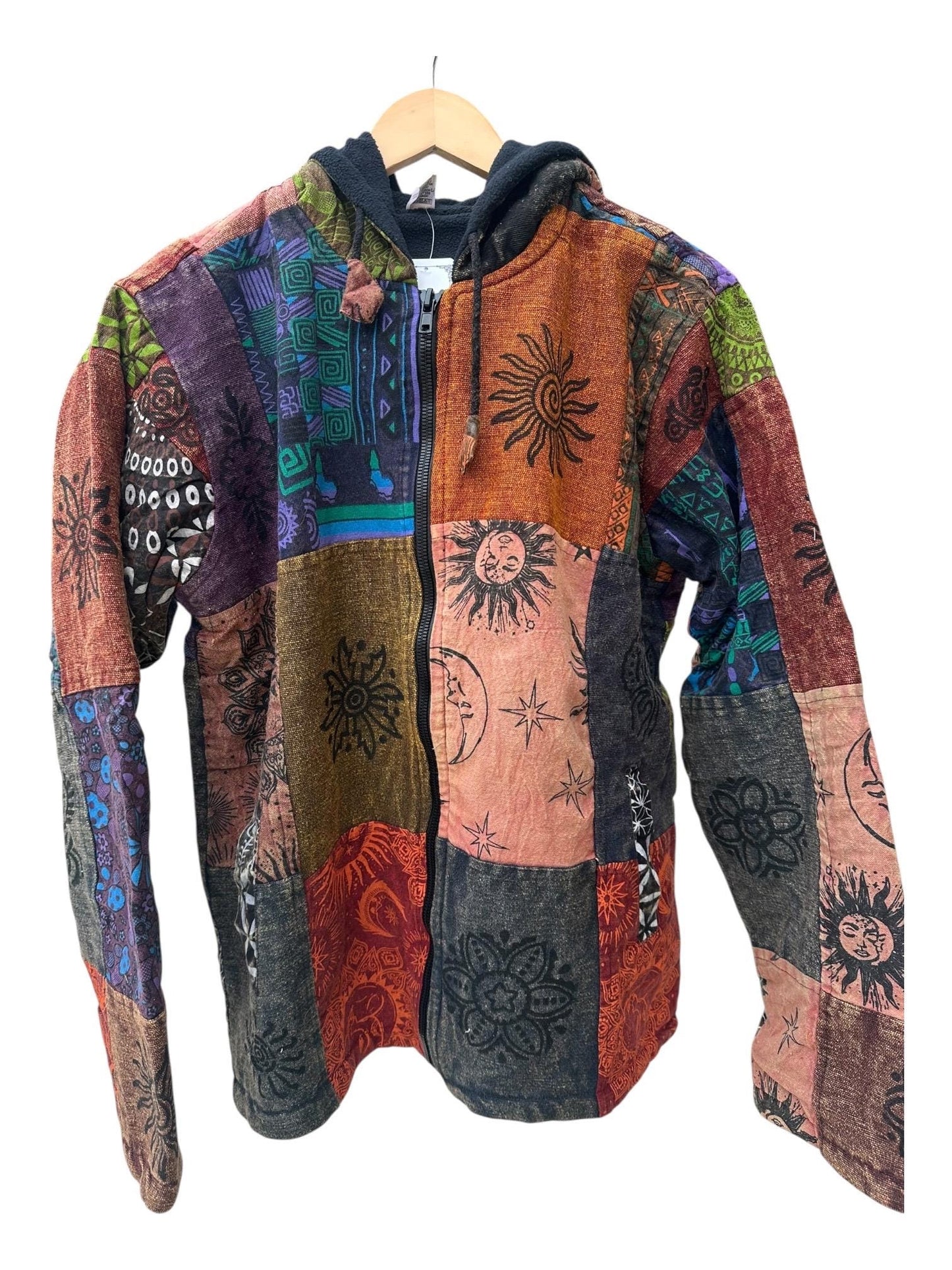 Patchwork Boho Zip Hoodie | Handmade Nepal Cotton Jacket | Unisex Hippie Hoodie | Festival Jacket | Bohemian Clothing