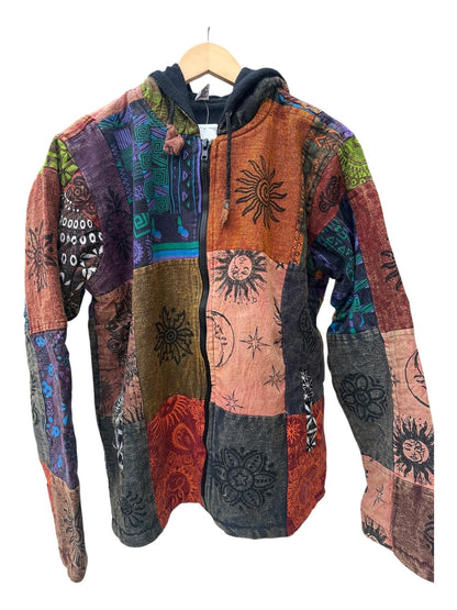 Patchwork Boho Zip Hoodie | Handmade Nepal Cotton Jacket | Unisex Hippie Hoodie | Festival Jacket | Bohemian Clothing