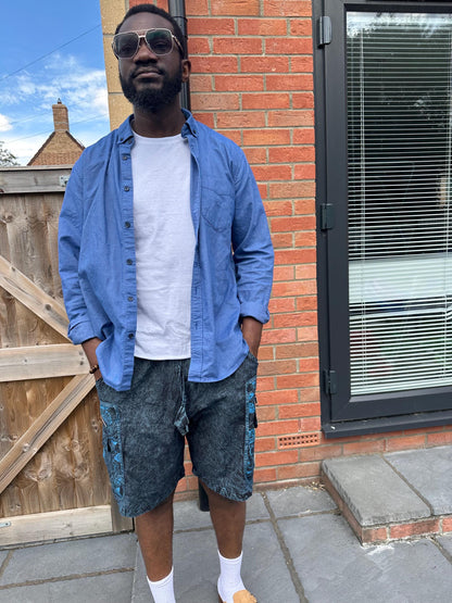 Boho Mushroom Shorts | Handmade Nepal Organic Cotton Shorts | Unisex Festival Shorts | Hippie Cargo Shorts | Psychedelic Clothing