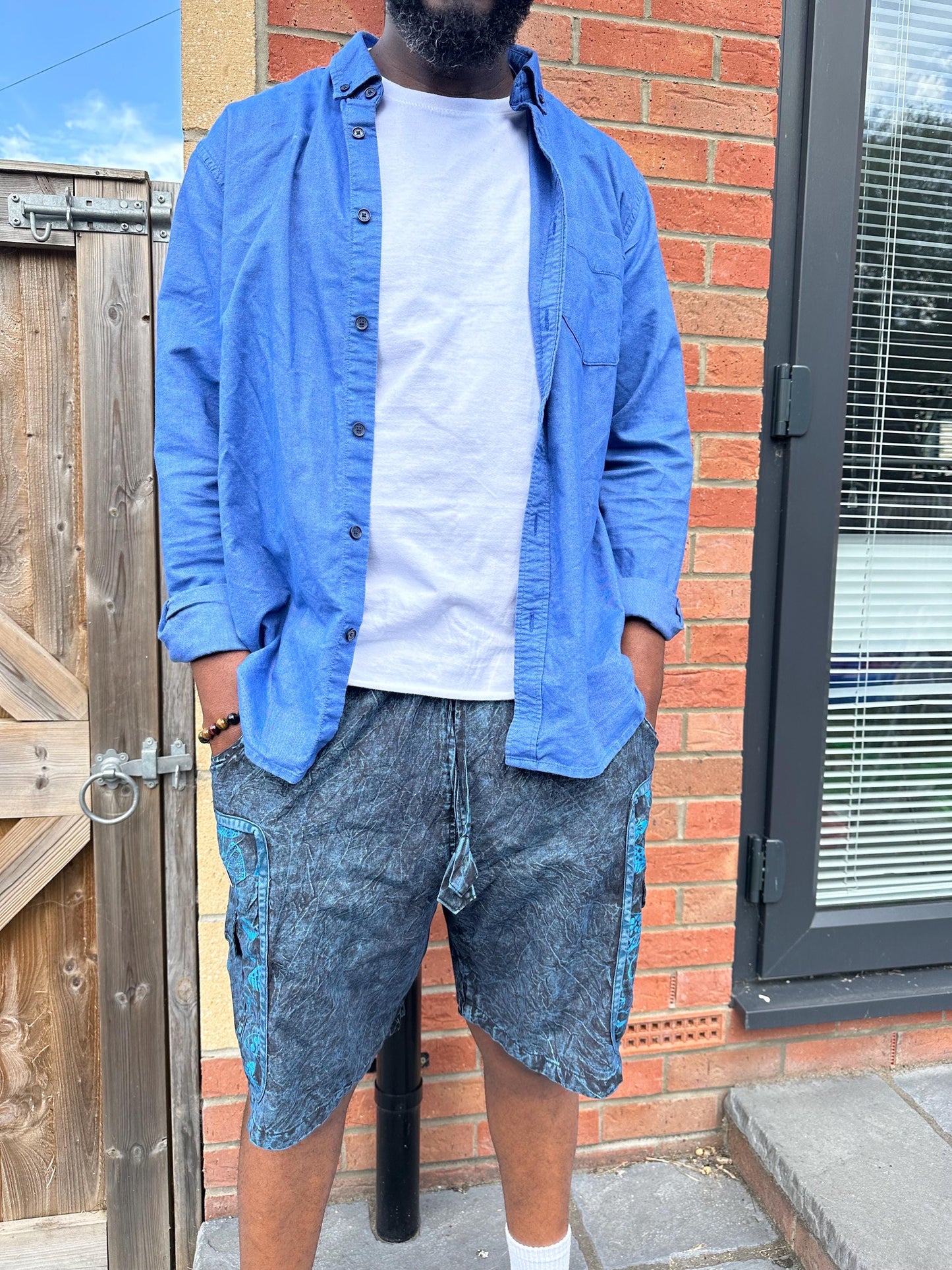 Boho Mushroom Shorts | Handmade Nepal Organic Cotton Shorts | Unisex Festival Shorts | Hippie Cargo Shorts | Psychedelic Clothing