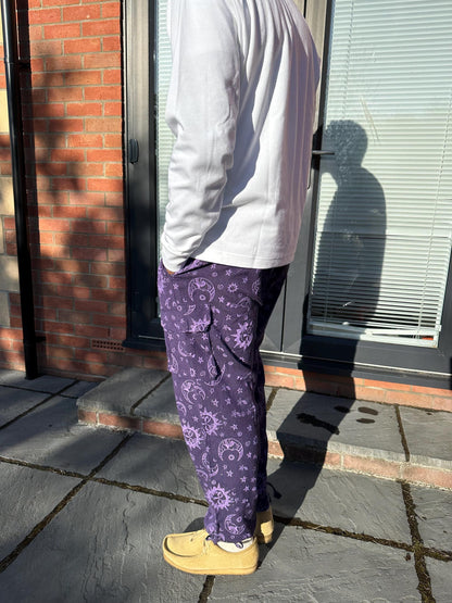 Boho Celestial Trousers | Handmade Nepal Organic Cotton Pants | Unisex Festival Trousers | Sun Moon Star Pants | Hippie Clothing