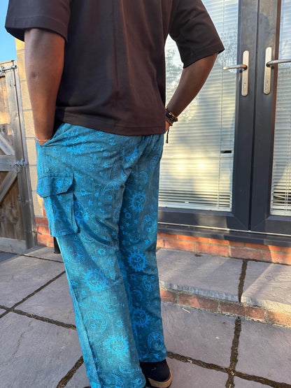 Boho Celestial Trousers | Handmade Nepal Organic Cotton Pants | Unisex Festival Trousers | Sun Moon Star Pants | Hippie Clothing