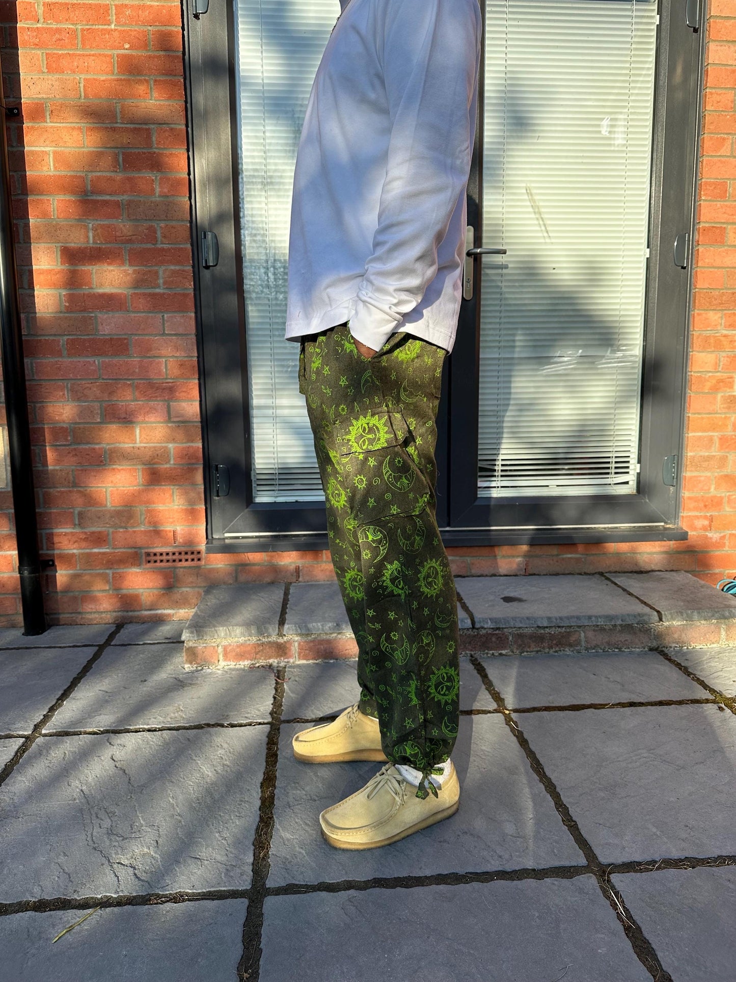 Boho Celestial Trousers | Handmade Nepal Organic Cotton Pants | Unisex Festival Trousers | Sun Moon Star Pants | Hippie Clothing