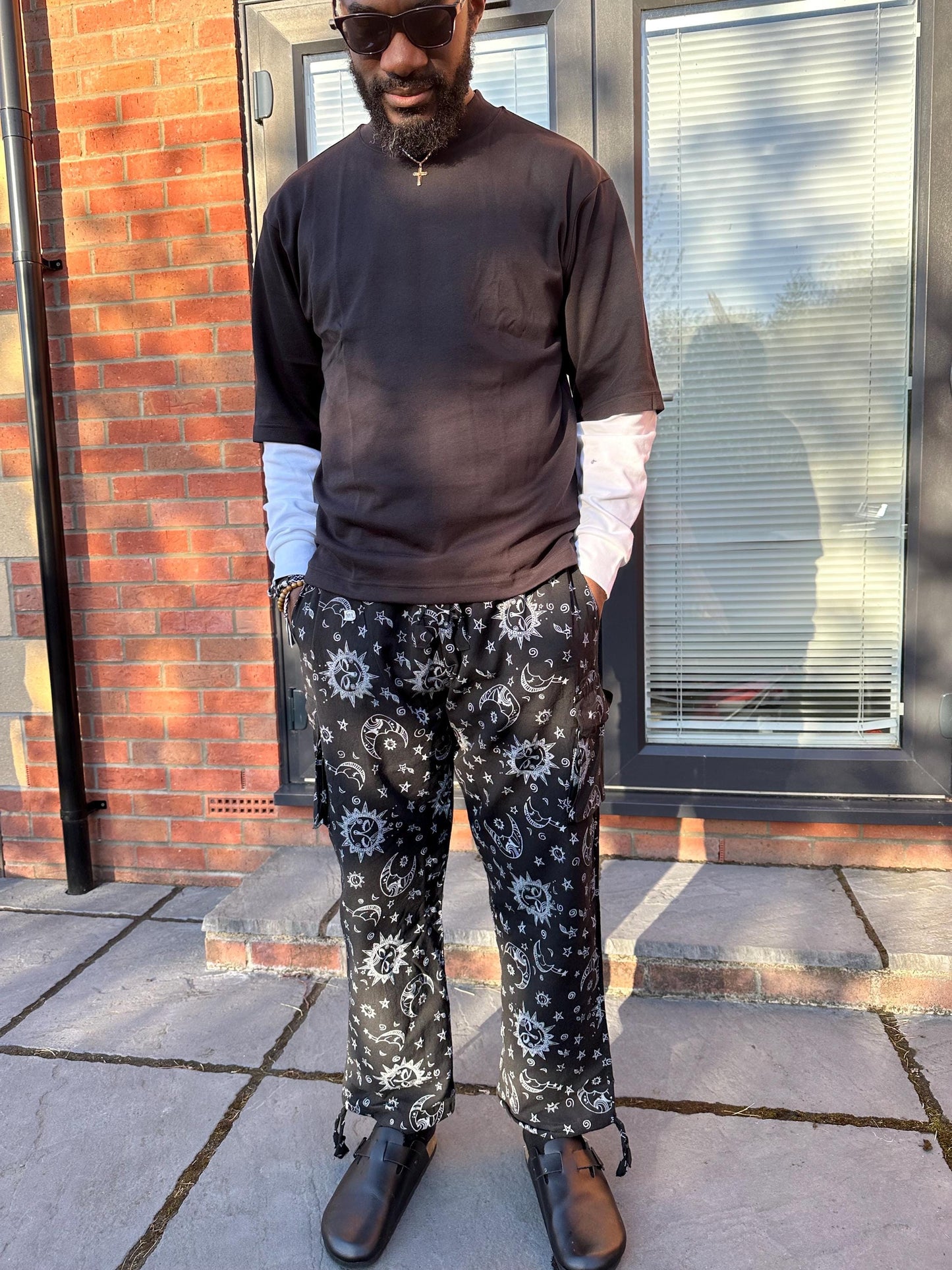 Boho Celestial Trousers | Handmade Nepal Organic Cotton Pants | Unisex Festival Trousers | Sun Moon Star Pants | Hippie Clothing