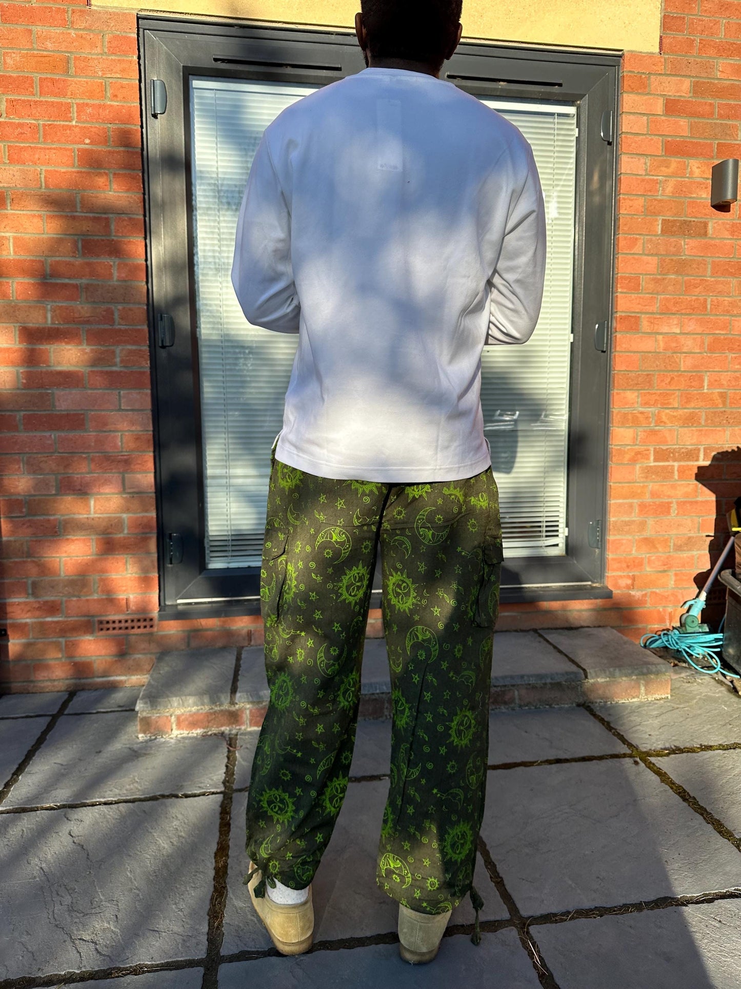 Boho Celestial Trousers | Handmade Nepal Organic Cotton Pants | Unisex Festival Trousers | Sun Moon Star Pants | Hippie Clothing