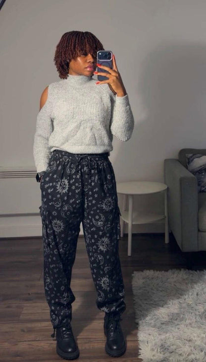 Boho Celestial Trousers | Handmade Nepal Organic Cotton Pants | Unisex Festival Trousers | Sun Moon Star Pants | Hippie Clothing