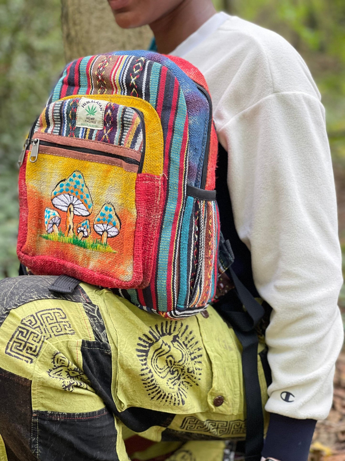 Himalayan Hemp Backpack Mushroom Design (Medium Size)