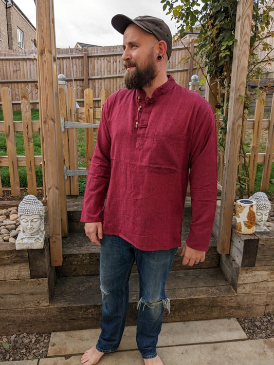 Kurta Grandad Collar Long Sleeve T Shirt (100% Handmade)