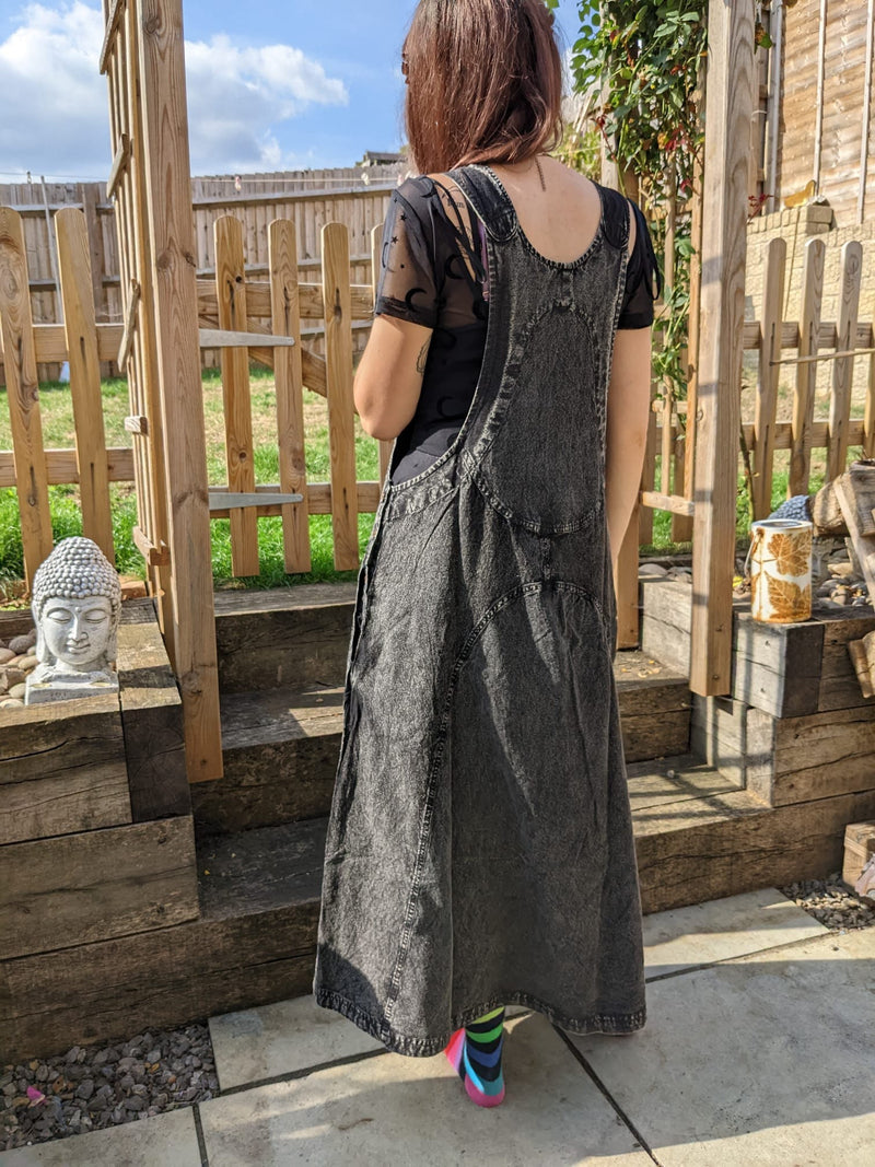Handmade Stonewash Overall Dress with Pocket Organic Cotton Dress Skirt  Womens - Handmade Dungaree Dress Ethically made Overall Dress